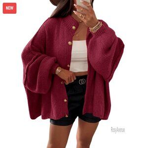 Oversized Chunky Knit Cardigan Long Lantern Sleeve Button Down Cozy Fall Sweater